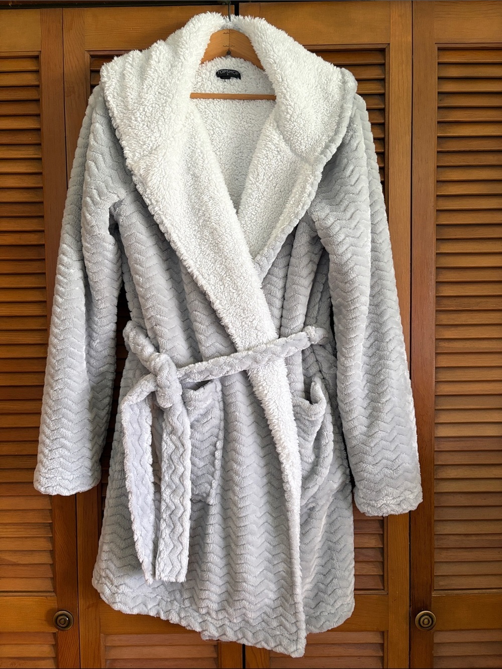 Topshop Light Gray Sherpa-Lined Robe with Teddy Bear Hood